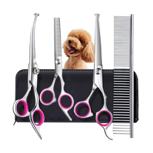 MGOXO トリミング ハサミ 犬用グルーミングはさみキット プロフェッショナルな トリミングシザー 安全な丸い先端部 ステンレス製 すきバサミ