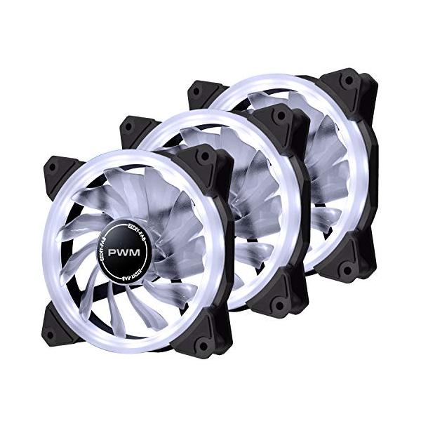 他サイト： EZDIY-FAB 120mm PWM白色PCケースファン LEDリングファン 静音タイプ PCケース用白色LED - 3本1セット（3個白いの商品画像