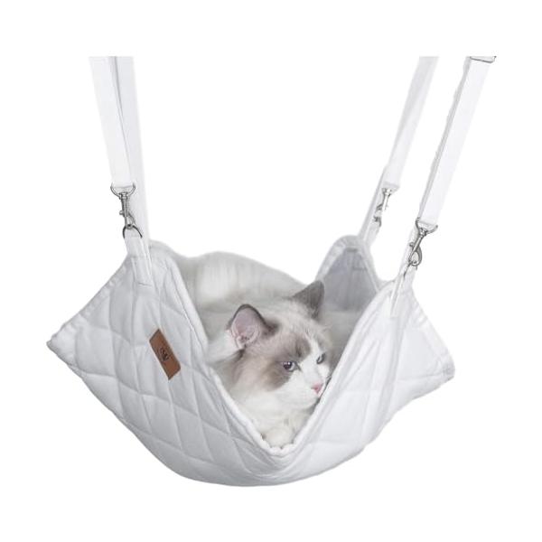 他サイト： PEOPLE&amp;PETS 猫ハンモック吊り下げベッド ケージ リバーシブル 長さ調節可 冬夏両用 50ｘ45cm 10 kgまで キルト仕様 ホワの商品画像