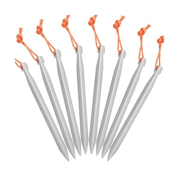 他サイト： Soomloomペグ ステーク テント/タープ設営用 16cm A7075超々ジュラルミン製 軽量 高強度 8本セット 反射材入り V字型断面の商品画像