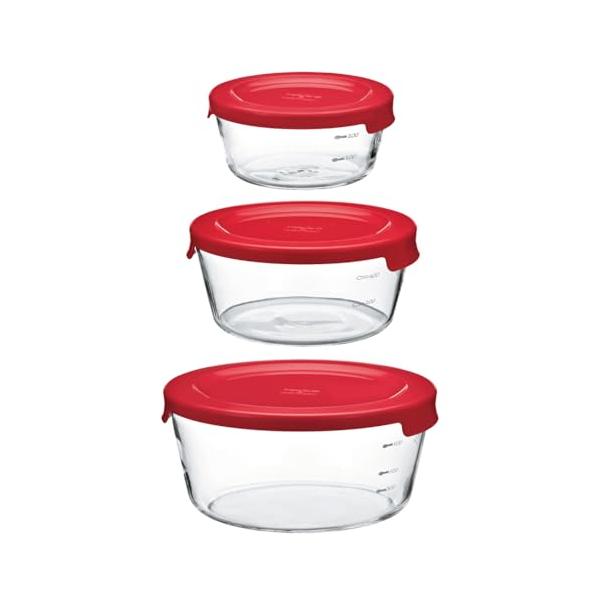 HARIO(ハリオ) 耐熱ガラス製 保存容器 丸 S/M/L 3個セット レッド 電子レンジOK 食洗器OK 300mL/600mL/1200m