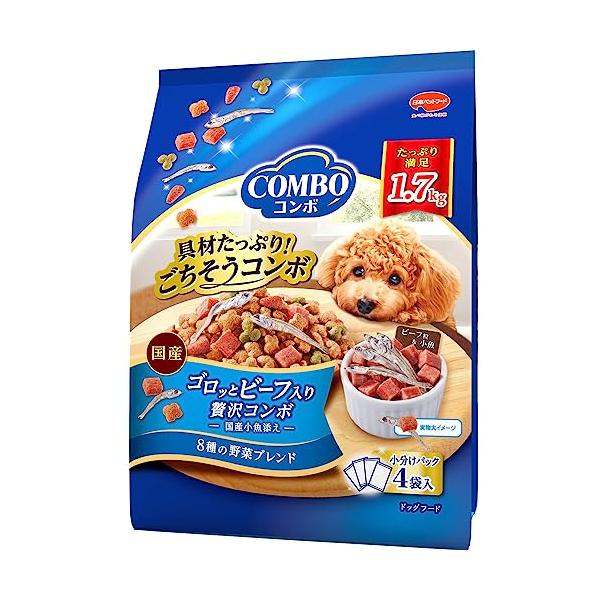 他サイト： コンボ ドッグフード ゴロッとビーフ入り 国産小魚添え 8種の野菜ブレンド 1.7kg たっぷり具材 国産 小分包装の商品画像