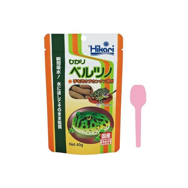ツノガエル類が必要とする栄養を全て含んだ専用飼料・粒を水に浸すと1〜2秒で吸水し、その後ちぎれにくくモチモチした物性に変化し、食べやすくなります。・手を汚さずカンタン便利・内容量：40g・粒の大きさ　径：7.5〜8.5mm　長さ：25〜28mm