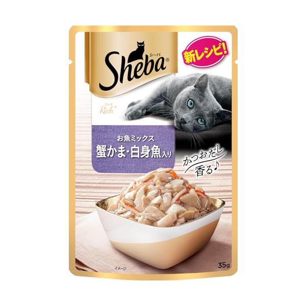 他サイト： シーバ (Sheba) キャットフード リッチ ごちそうフレーク 贅沢お魚ミックス 蟹かま・白身魚入り 35g×12個 (まとめ買い)の商品画像