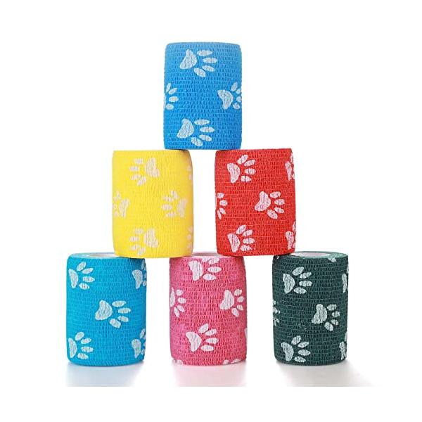 他サイト： ペットフレックス テーピング 自着性 弾性包帯 バンテージ ペット 犬用 猫 不織布 伸縮性 通気性 厚手タイプ 6巻入 5cm*4.5m (カの商品画像