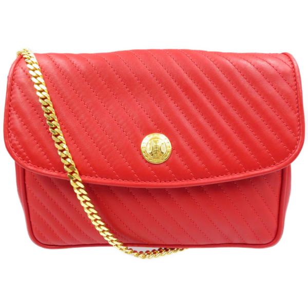 美品 セリーヌ ヴィンテージ レザー ゴールド金具 レッド 赤 チェーン ショルダーバッグ 0132【中古】CELINE CELINE（セリーヌ） 美品 ヴィンテージ レザー ゴールド金具 レッド 赤