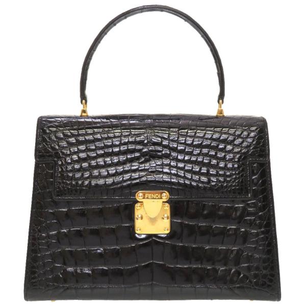 FENDI 美品 フェンディ クロコダイル ブラック ゴールド金具 FENDI 美品 フェンディ クロコダイル ブラック ゴールド金具