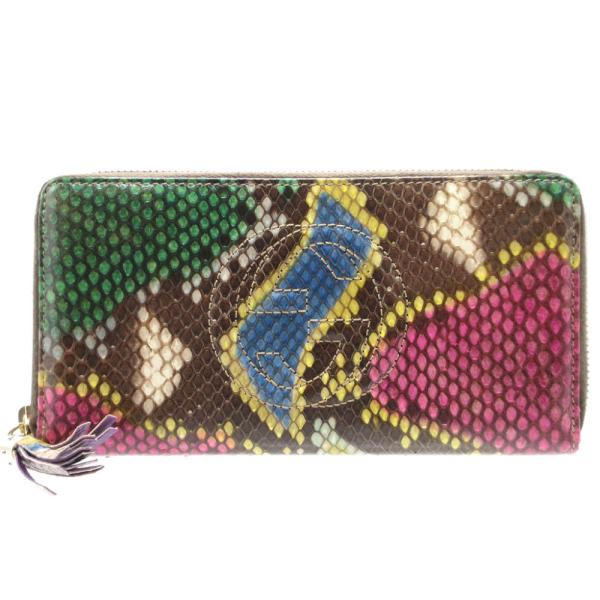 美品 グッチ ソーホー 308004 パイソン マルチカラー ラウンドファスナー長財布 財布 0028【中古】GUCCI GUCCI（グッチ） 美品 ソーホー 308004 パイソン マルチカラー