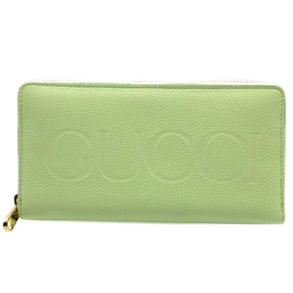 GUCCI ラウンドファスナー 二つ折り財布 グリーン GUCCI（グッチ） 新品同様 658691 ロゴ レザー ライトグリーン 緑