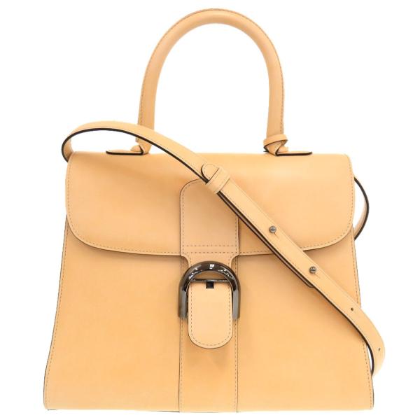 新品同様 デルボー ブリヨンMM レザー ベージュ 2WAY ハンドバッグ 茶