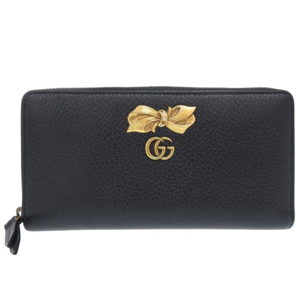 GUCCI グッチ　長財布　リボン GUCCI（グッチ） 美品 GGマーモント リボン 524291 レザー ブラック