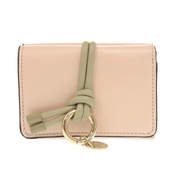 【美品】Chloe クロエ　アルファベット　三つ折り財布 Chloe（クロエ） 美品 アルファベット レザー セメントピンク 三つ折り