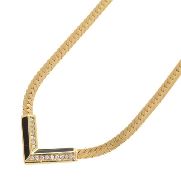 美品 クリスチャンディオール V字型 メタル ラインストーン ゴールド