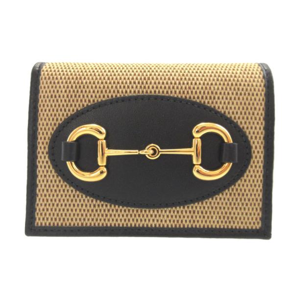 未使用 グッチ ホースビット キャンバス レザー ベージュ ブラック 黒 2つ折り財布 財布 0599【中古】GUCCI GUCCI（グッチ） 未使用 ホースビット キャンバス レザー ベージュ