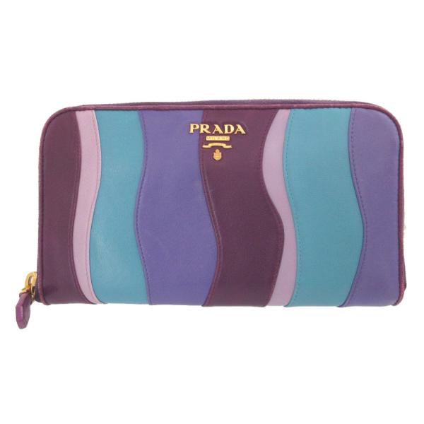 PRADA（プラダ） ストライプ レザー パープル 紫 ラウンドファスナー長
