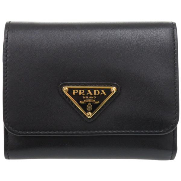 未使用 プラダ サフィアーノトライアングル 1MH043 レザー ブラック 三つ折り財布 黒 1105【中古】PRADA PRADA（プラダ） 未使用 サフィアーノトライアングル 1MH043 レザー