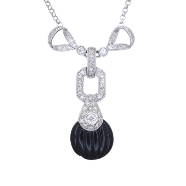 新品同様 ダイヤ0.40ct オニキス 750WG ネックレス K18WG ホワイト