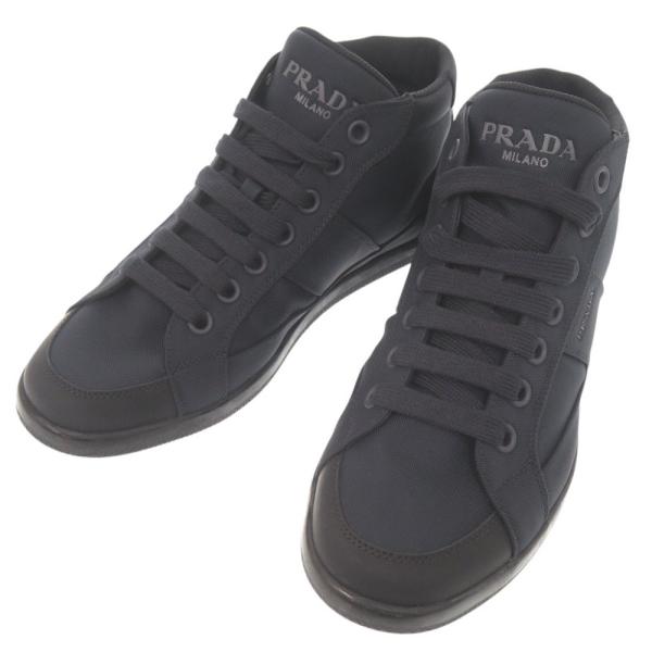 美品 プラダ ロゴ ナイロン ラバー サイズ6 1/2 ネイビー ハイカット スニーカー 0231【中古】PRADA メンズ PRADA（プラダ） 美品 ロゴ ナイロン ラバー サイズ6 1/2 ネイビー