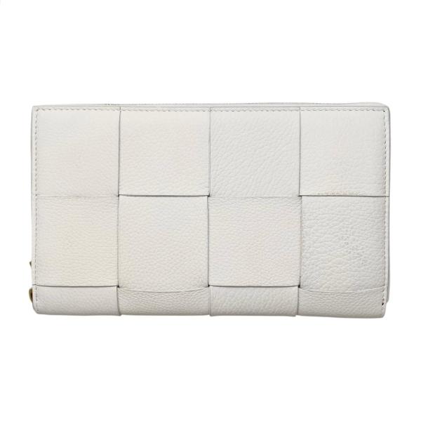 ボッテガヴェネタ 長財布 イントレチャート ホワイト レザー ラウンドファスナー BOTTEGA VENETA（ボッテガ・ヴェネタ） 長財布 カセット ラウンド