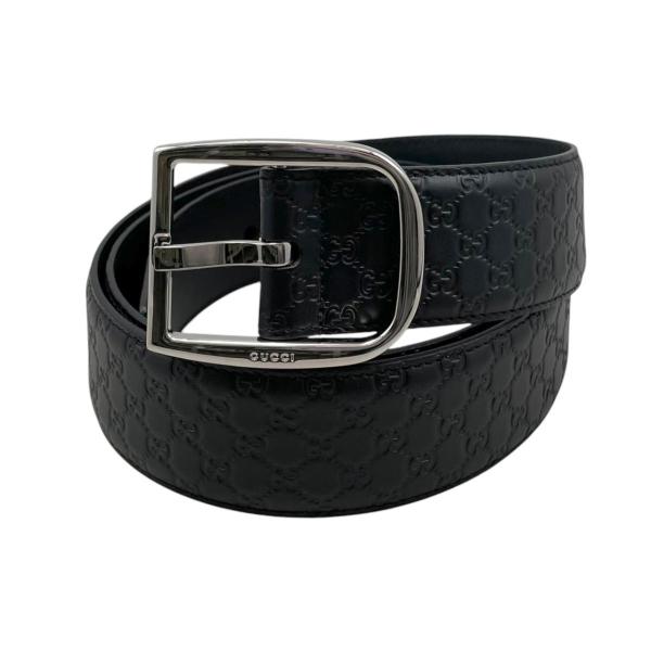 グッチ ベルト マイクログッチシマ 449716 レザー ロゴ ブラック シルバー金具 GUCCI
