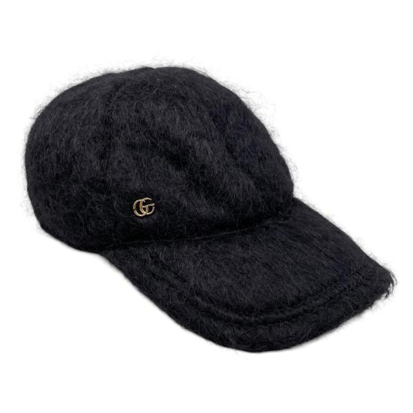 ☆グッチ 帽子 ダブルG モヘア ベースボールキャップ 729349 Lサイズ ロゴ ブラック GUCCI