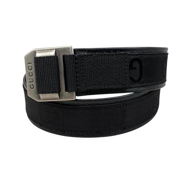グッチ ベルト ジャンボGG 684485 ナイロン レザー ブラック シルバー金具 GUCCI