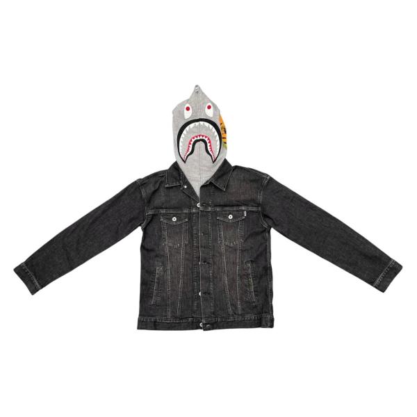 ア・ベイシング・エイプ デニムジャケット シャーク パーカー 001LJG201004X Lサイズ コットン グレー A BATHING APE