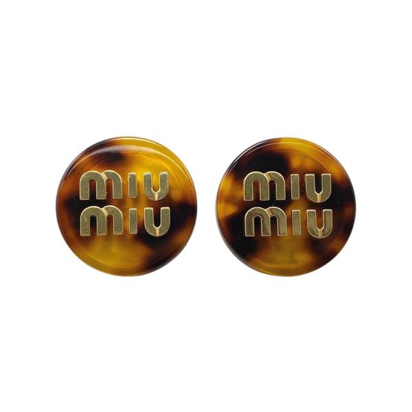 ミュウミュウ イヤリング ロゴ 5IO104 べっ甲柄 ブラウン ゴールド金具 miumiu