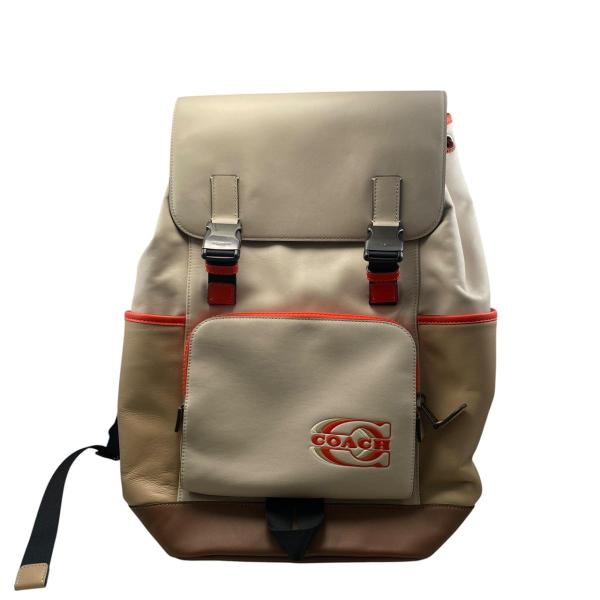 コーチ リュック トラック バックパック・カラーブロック・コーチ スタンプ CH103 レザー ベージュ オレンジ COACH