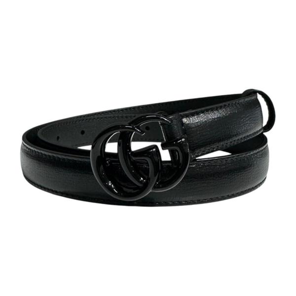 グッチ ベルト ダブルG スリム 409417 レザー ロゴ ブラック GUCCI