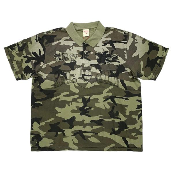 シュプリーム×トゥルーレリジョンコラボ ポロシャツ アップリケ Lサイズ コットン カモフラージュ オリーブ グリーン Applique Polo Supreme×True Religion