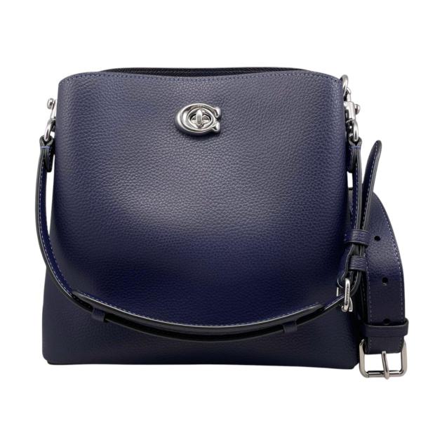 コーチ ハンドバッグ ショルダーバッグ ウィロウ バケット バッグ C3916 ペブルレザー ロゴ ネイビー シルバー金具 COACH