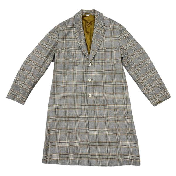 グッチ ロングコート チェスターコート 572527 44サイズ ウール チェック グレー イエロー GUCCI