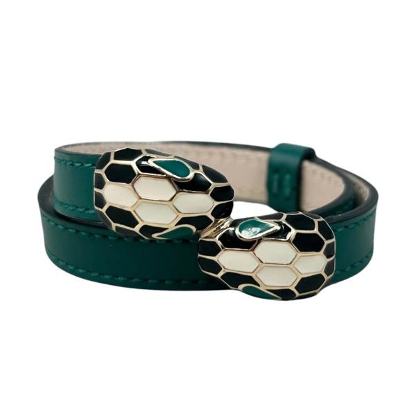 ブルガリ ブレスレット セルペンティ フォーエバー カーフレザー スネークヘッド エメラルドグリーン ゴールド金具 BVLGARI
