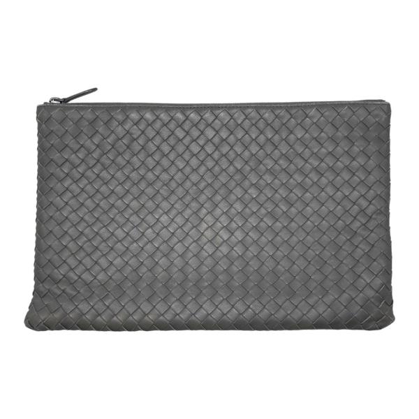 ボッテガヴェネタ クラッチバッグ イントレチャート レザー グレー シルバー金具 BOTTEGA VENETA