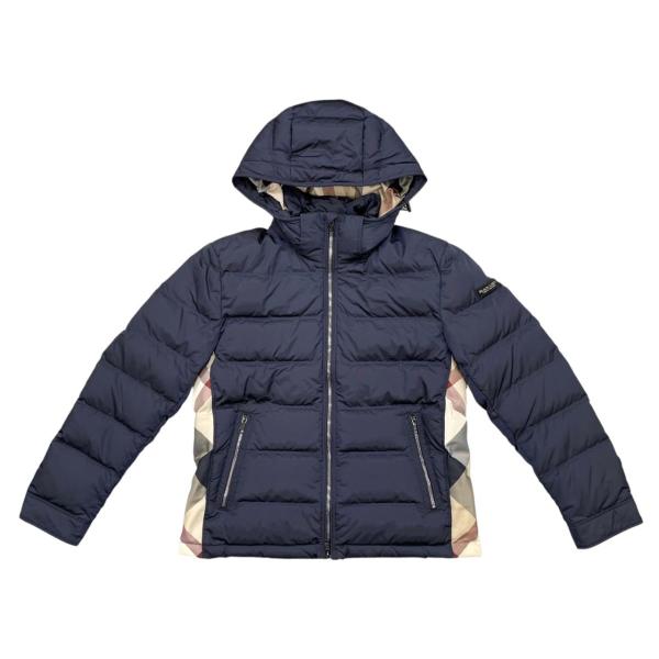 ブラックレーベル クレストブリッジ ダウンジャケット サイドチェック 51F12-412-28 LLサイズ ナイロン ロゴ ネイビー BLACK LABEL CRESTBRIDGE