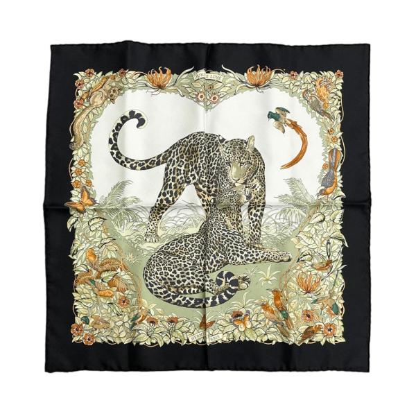 エルメス シルクスカーフ カレ45 ジャングル・ラブ ブラック グリーン ホワイト JUNGLE LOVE HERMES