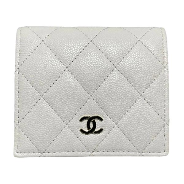 CHANEL 二つ折り財布 ホワイト CHANEL シャネル チェーン付二つ折がま口財布 ホワイト ゴールド