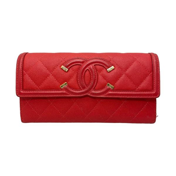 シャネル フィリグリー マトラッセ ココマーク 二つ折り長財布 キャビアスキン CHANEL シャネル 2つ折り長財布 CCフィグリー マトラッセ