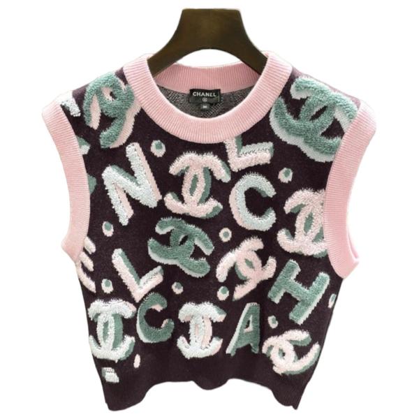 ₊*̥✧ CHANEL ピンク ロゴ ニット ベスト-