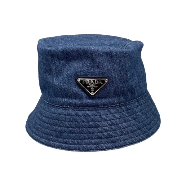 PRADA プラダ 【美品/国内正規】2HC137 AJ6 トライアングルプレート デニム バケットハット L lifecreate-kc_e2584