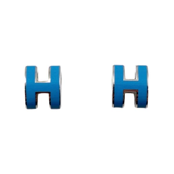 HERMES エルメス ピアス ポップアッシュ ミニ Hロゴ ブルージーン