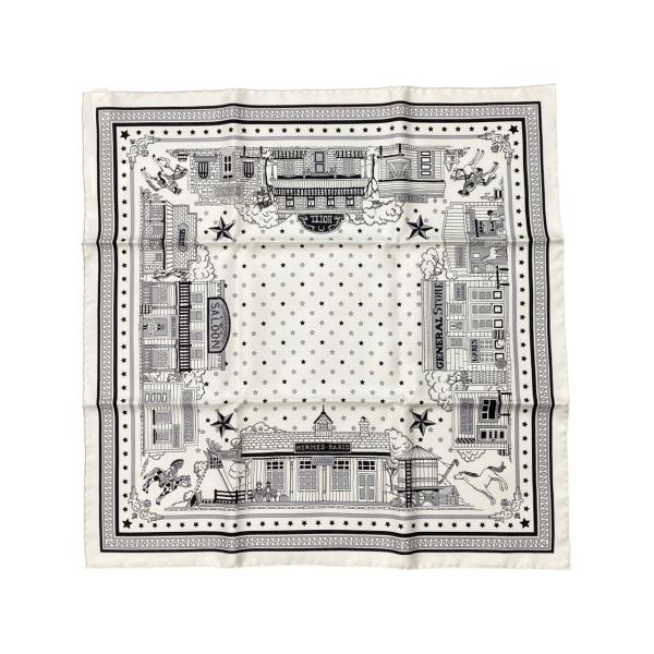 極美品 モノクロ エルメス シルクスカーフ バンダナ カレ55 パリステーション lifecreate-kc_e3864