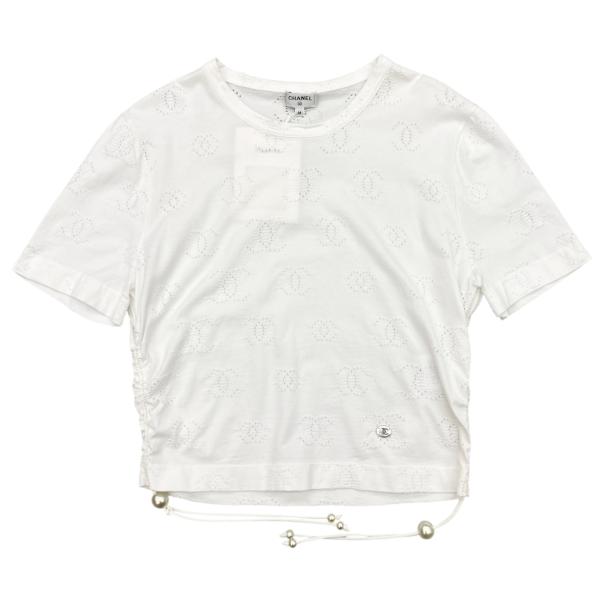★シンプルで万能♪【CHANEL】半袖 トップス Tシャツ★ CHANEL シャネル 半袖Tシャツ ココマーク パール クロップド丈
