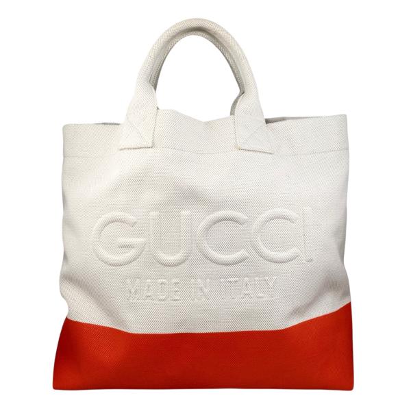 GUCCI ホワイト トートバッグ ロゴ入り GUCCI（グッチ） トートバッグ ラージ 782741 エンボス キャンバス