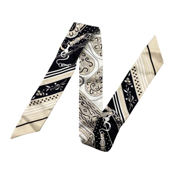 美品 エルメス ツイリー アマゾンの祭典 ブラック ベージュ クリーム系 シルク エルメス ツイリー Festival des Amazones アマゾンの祭典