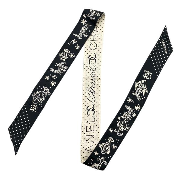 新品タグつき♡ CHANEL シャネル ヘアバンド スカーフ ドッグ ホワイト CHANEL シャネル シルクスカーフ スリム ヘアバンド AAA660