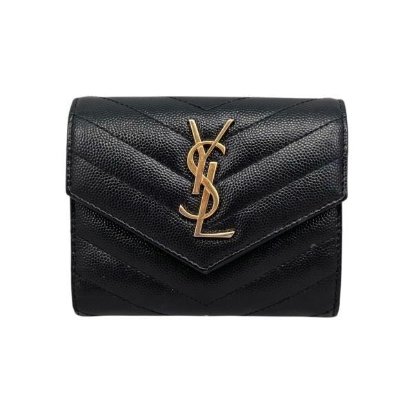 サンローラン YSL カサンドラ モノグラム 三つ折財布 ブラック 403943 SAINT LAURENT サンローラン 3つ折り財布 モノグラム コンパクト