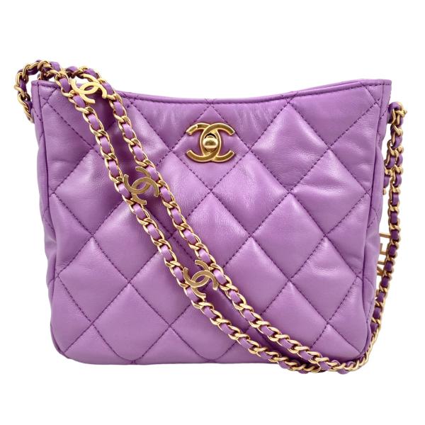 【希少】 シャネル チェーンショルダーバッグ ホログラム パープル ココマーク CHANEL - CHANEL シャネル マトラッセ ココマーク チェーンショルダー