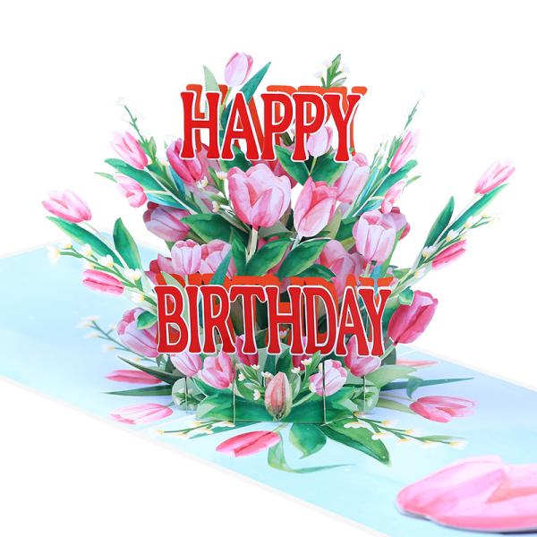 誕生日カード 立体 ポップアップカード バースデーカード メッセージカード チューリップ 花束 Happy Birthday 封筒付き お祝い ギフト プレゼント